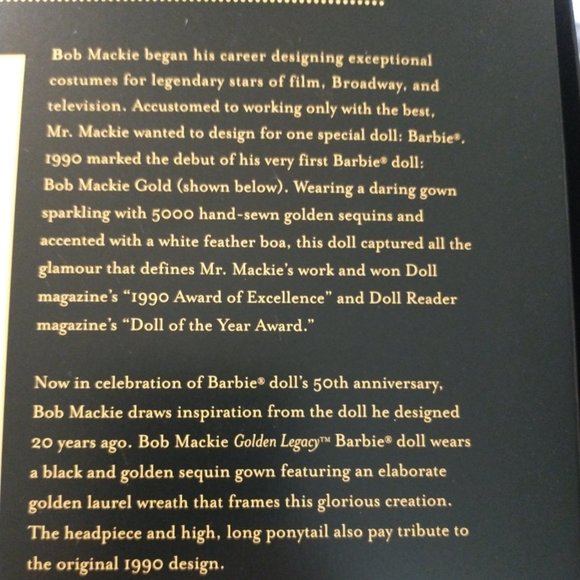 BARBIE Doll GOLDEN LEGACY by BOB MACKIE Gold - Picture 7 of 10